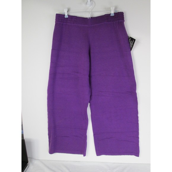 IMAN Bright Purple Knit Wide Pants Polyester Blend Elastic Waist LP NWT (B6-33) - Picture 1 of 12